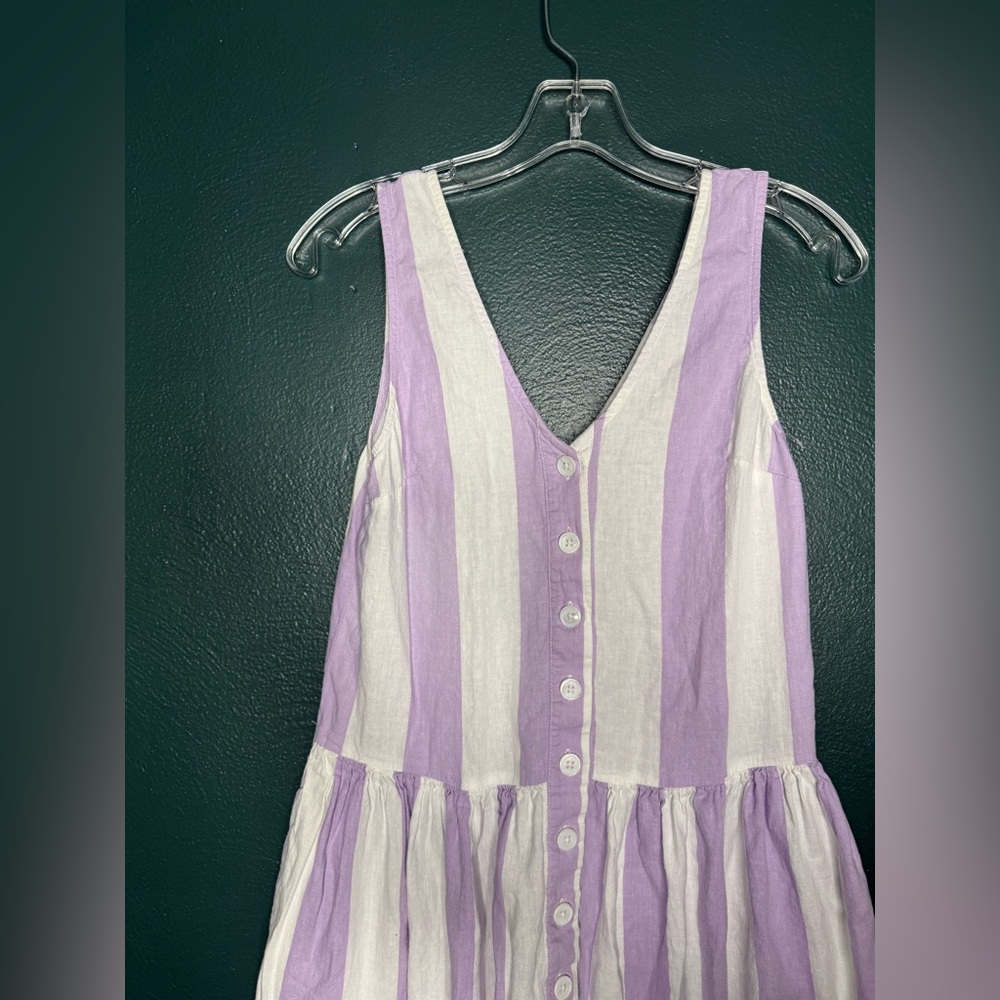Urban Outfitters Purple and White Stripe Linen Midi Dress - Picture 3 of 8